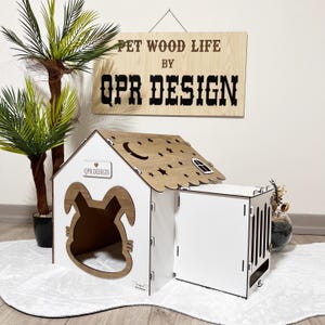 Maison XXL en bois pour lapin d'intérieur, cadeau fait main pour animal de compagnie, meubles modernes en bois pour lapin, clapier personnalisé, château de lapin d'intérieur