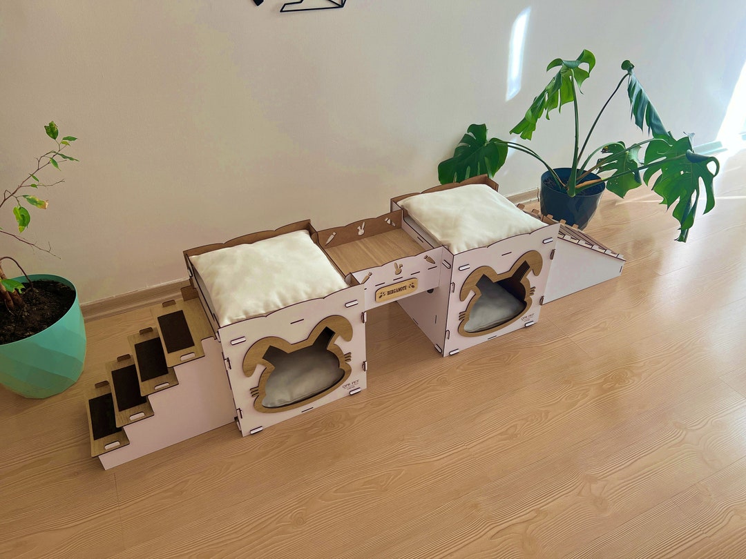 Two Room Bridge Modern Rabbit House , Wooden Pet Castle for Multiple ...