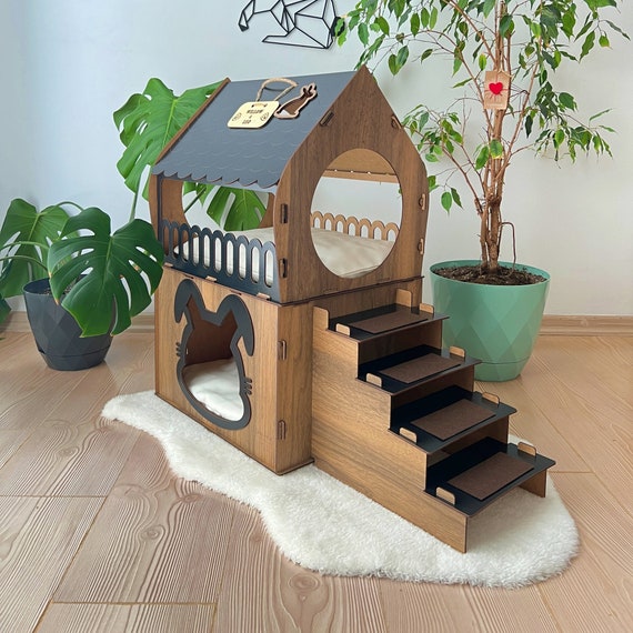 Produktbild von Zweistöckiges Kaninchenhaus Aus Holz: Moderne Haustiervilla Mit Treppe
