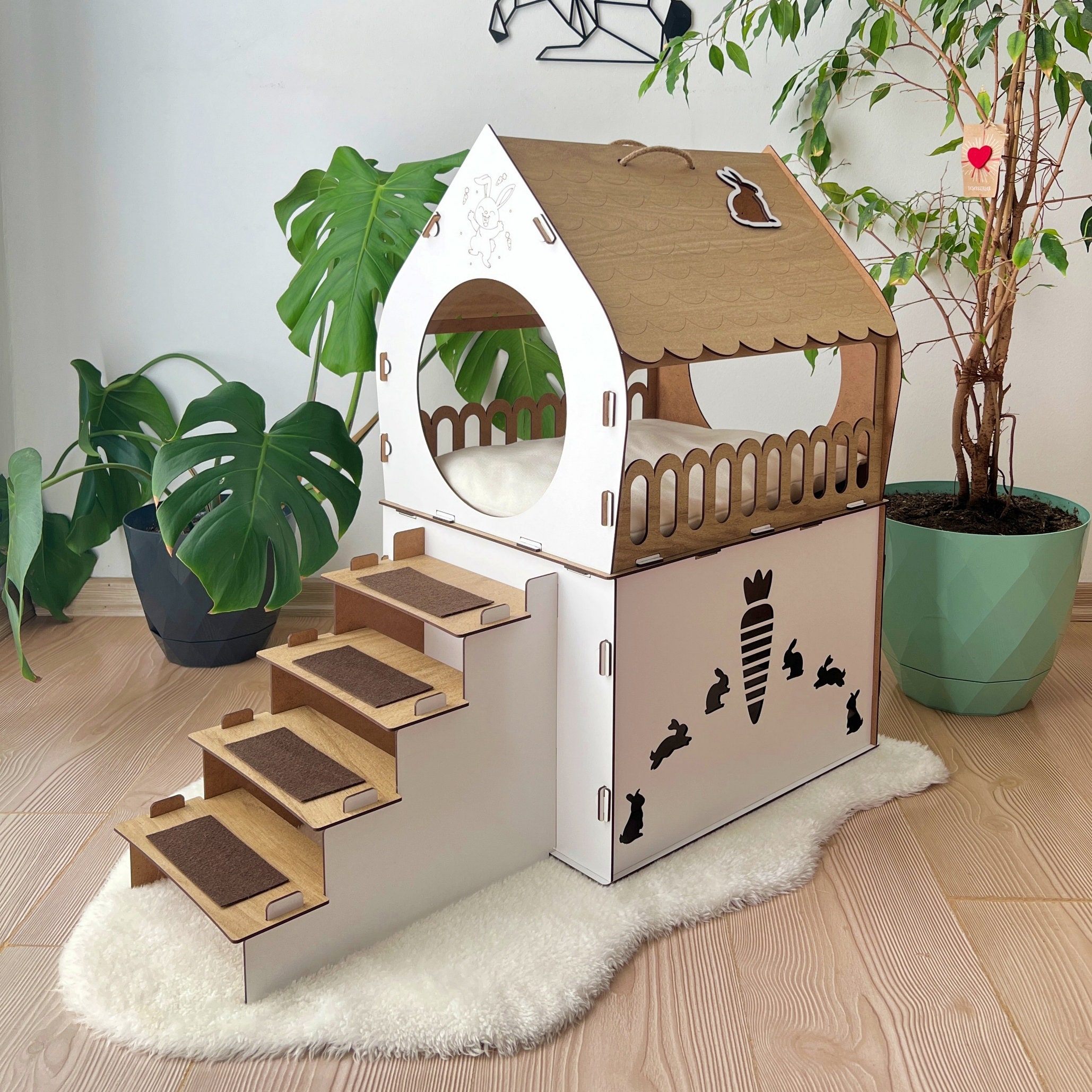 Kaninchenhaus Für 2 Kaninchen 2-stöckiges Kaninch Produktbild-Vorschau 13