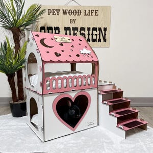 Two-Story Wooden Rabbit House: Modern Indoor Bunny Hutch