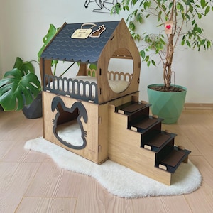 Casetta per conigli da interno, Casetta in legno per conigli, Mobili moderni per conigli, Casetta per conigli, Grazioso letto per conigli, Giocattoli per conigli, Letto decorativo in legno per conigli