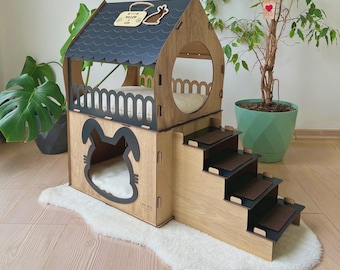 屋内用ウサギハウス、木製ウサギハウス、モダンなウサギ用家具、ウサギ