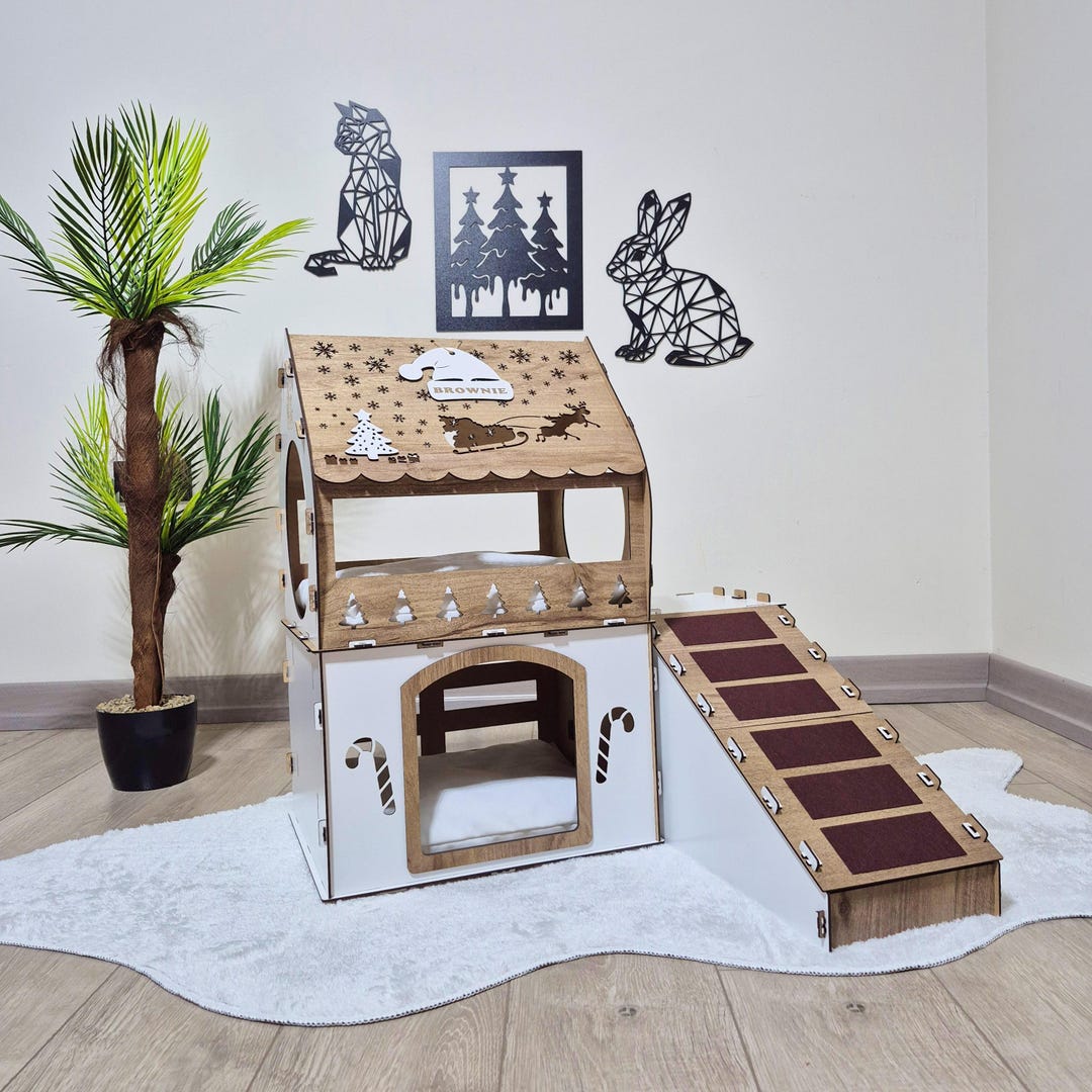 Modern Rabbit House, Holiday Bunny Home, Red & White Two-story Rabbit ...
