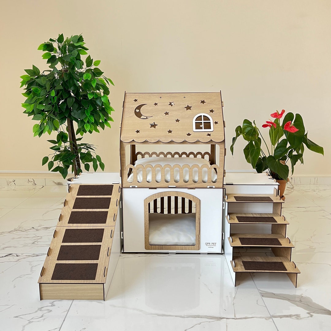 Wooden Rabbit House, Two Storey Rabbit Castle, Modern Rabbit Furniture ...