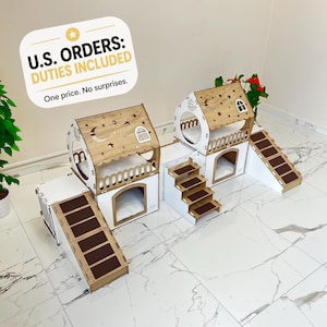 Modern Cat & Small Dog Castle, Extra Large Rabbit House, Modern Rabbit House, Rabbit Hutch, Indoor Rabbit Castle, Rabbit Playhouse