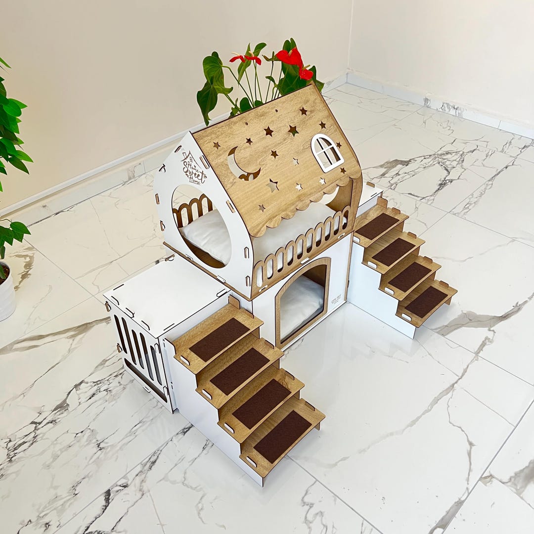 Two-story Wooden Rabbit House, Indoor Bunny Castle, Extra Large Rabbit ...