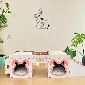 Indoor Bunny House, Wooden rabbit house, Hay Feeder Bunny Furniture, Modern Rabbit Furniture, Rabbit Hideouts, Rabbit Castle, Rabbit House