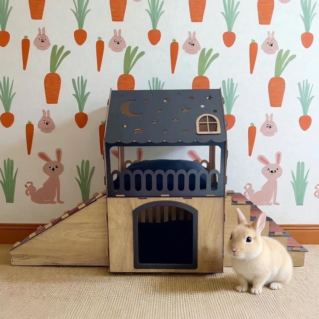 Two-story Wooden Rabbit House, Modern Bunny Castle, Wooden Bunny House ...