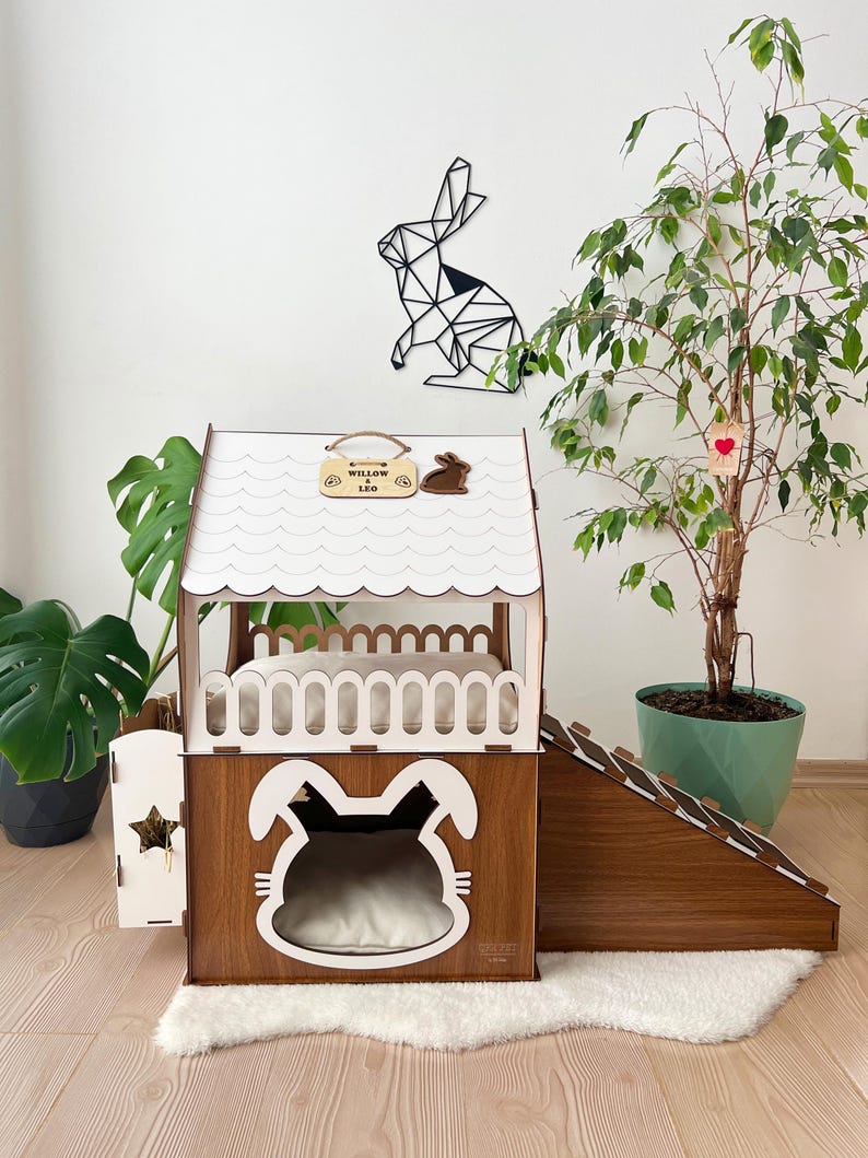 Multipurpose Rabbit House, Hay Feeder Bunny Furniture, Extra Large ...
