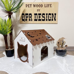 Extra Large Birch Plywood Cat House: Modern Indoor Cat Bed