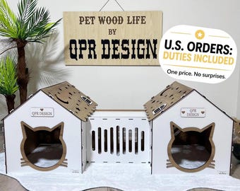 Extra Large Cat House, Two-Story Wooden Cat House, Indoor Cat Castle with Custom Nameplate, Modern Cat House, Cat Furniture, Cat Bed