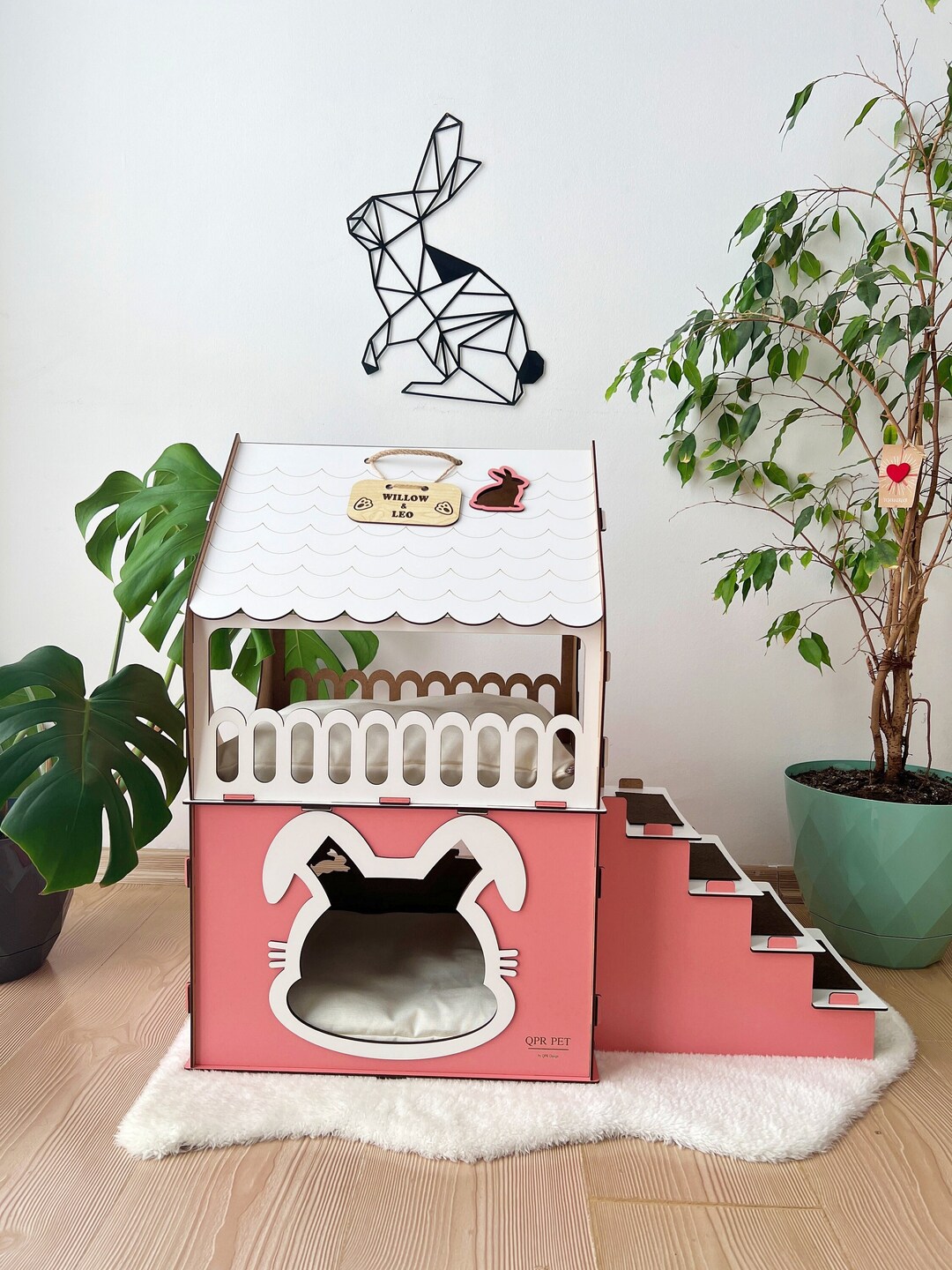 Rabbit House For Large Rabbit Two-story Wooden Rabbit House: Extra Large Rabbit Castle Bed, Bunny ...