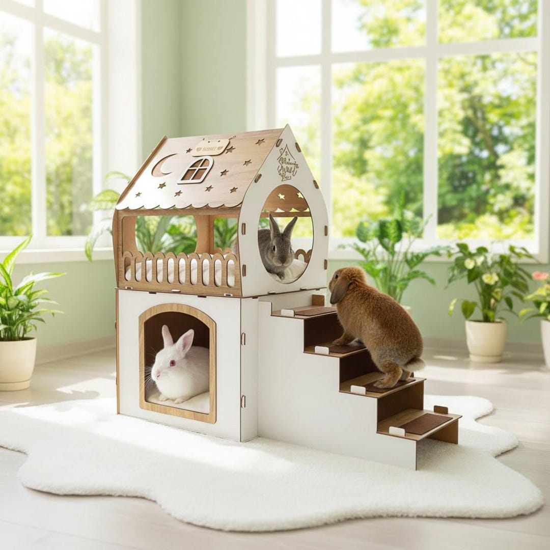 Wooden Rabbit House, Two Storey Rabbit Castle, Modern Rabbit