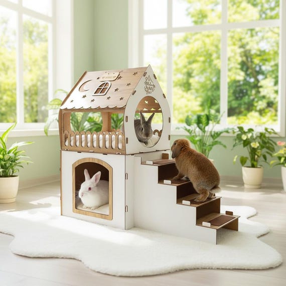 Wooden Rabbit House, Two Storey Rabbit Castle, Modern Rabbit