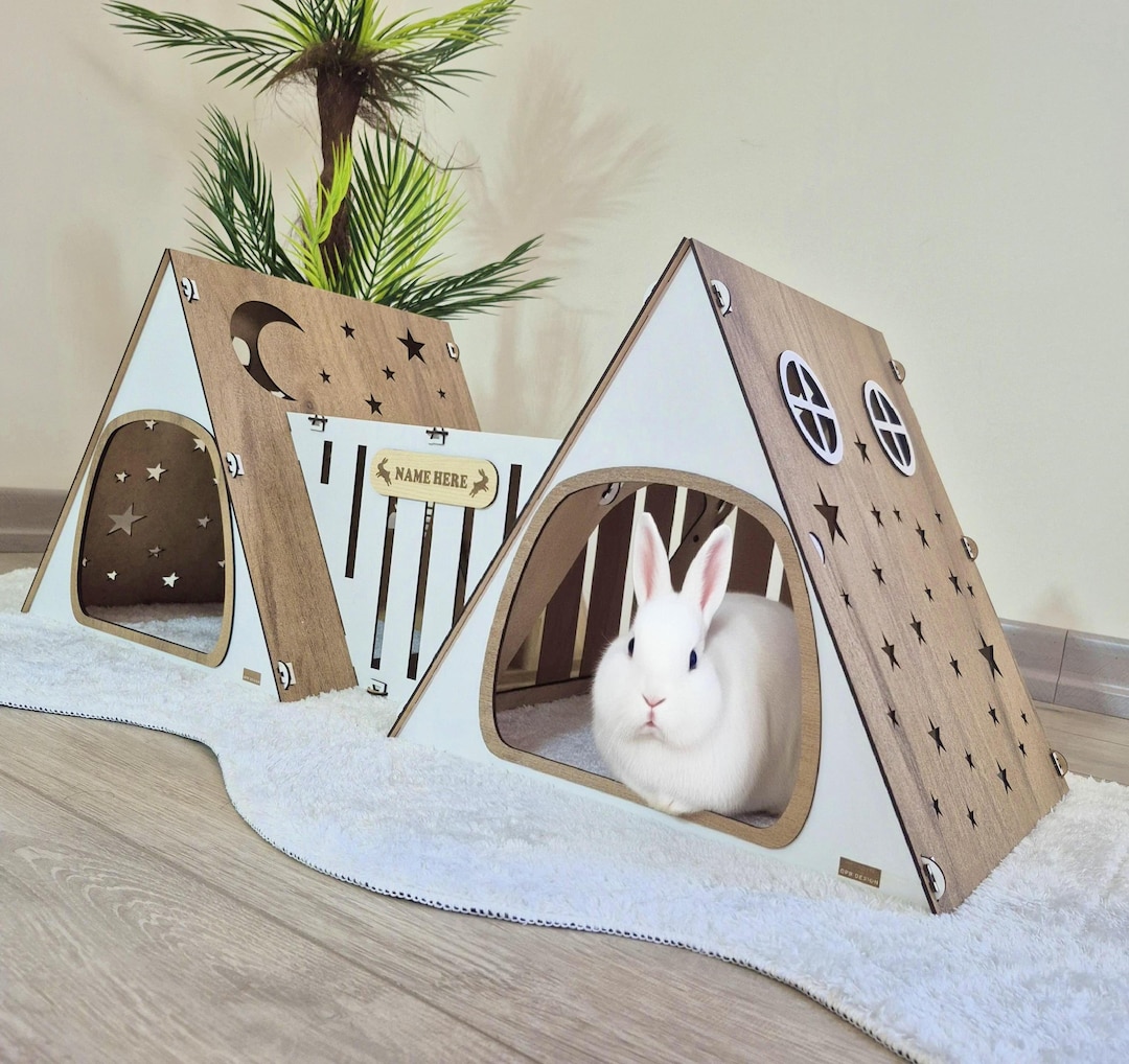 Wooden Bunny Bungalow, Rabbit Bungalow Indoor, Wooden Rabbit House ...