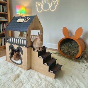 Indoor rabbit house, Wooden rabbit house, Modern Rabbit Furniture, Bunny house, Cute Bunny bed, Rabbit toys, Bunny decoration, Bunny Shelter