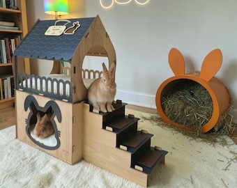 Indoor rabbit house, Wooden rabbit house, Modern Rabbit Furniture, Bunny house, Cute Bunny bed, Rabbit toys, Bunny decoration, Bunny Shelter