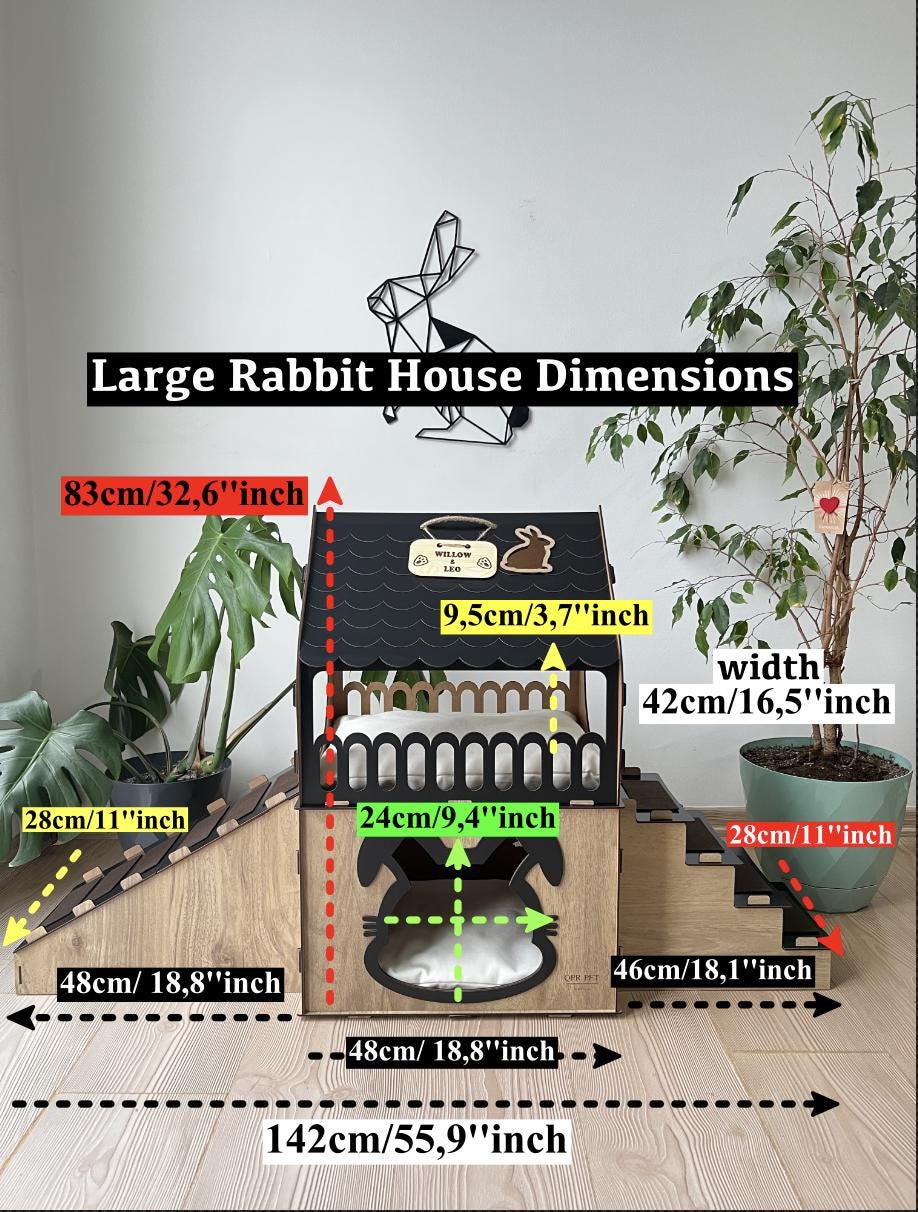 Two-story Wooden Rabbit House: Large Bunny Hutch With Optional Bed - Etsy