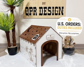 Handmade Twin Rabbit House: Modern Birch Plywood Bunny Bed, Modern Rabbit House, XL Bunny Castle, Indoor Playhouse & Bed for Small Pets