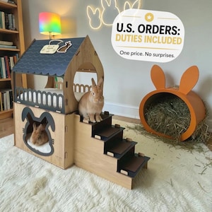 Casa de interior para conejos, Casa de madera para conejos, Muebles modernos para conejos, Casa para conejos, Cama bonita para conejos, Juguetes para conejos, Decoración para conejos, Refugio para conejos