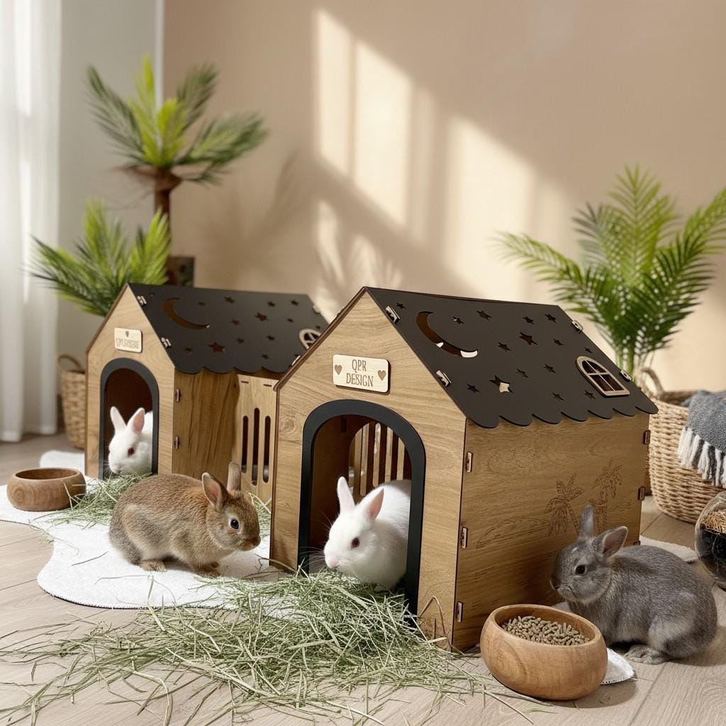 Rabbit House For Large Rabbit Handmade Rabbit House, Modern Birch Plywood Bunny Hideaway, Indoor ...