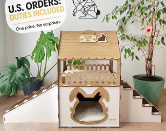 Indoor rabbit House, Bunny castle, Rabbit hutch, Rabbit beds, Bunny playhouse, Rabbit hidey house, Wooden Pet house, Rabbit hideouts