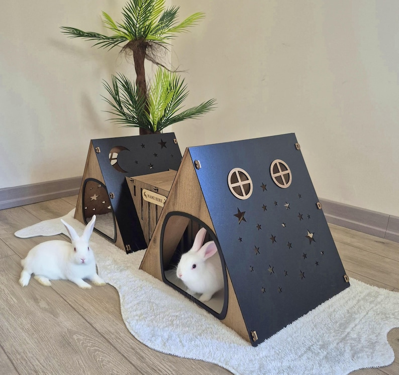 Wooden Bunny Bungalow, Rabbit Bungalow Indoor, Wooden Rabbit House ...
