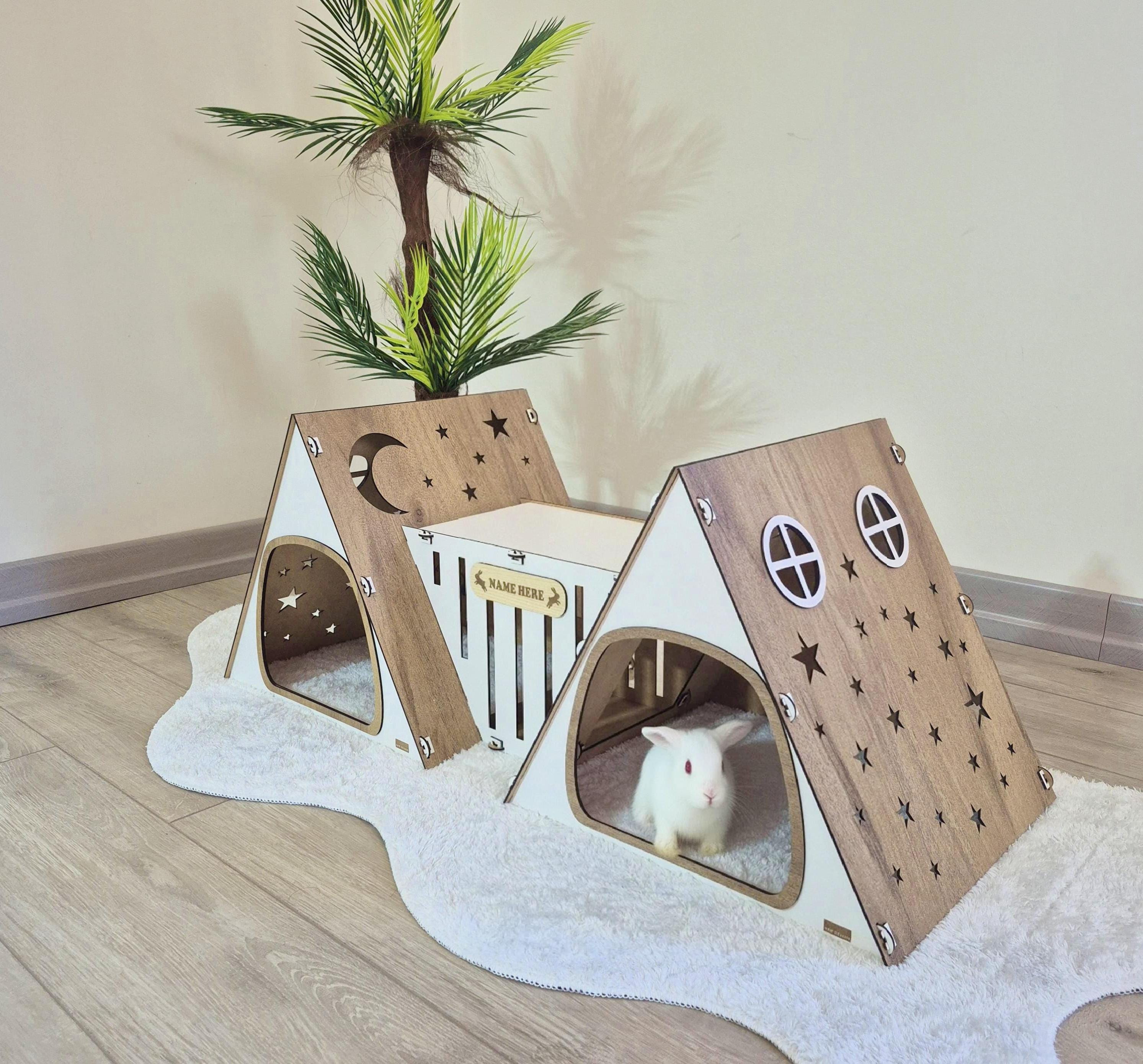 2-piece Bungalow Set, Wooden Bunny Bungalow, Wooden Rabbit House ...