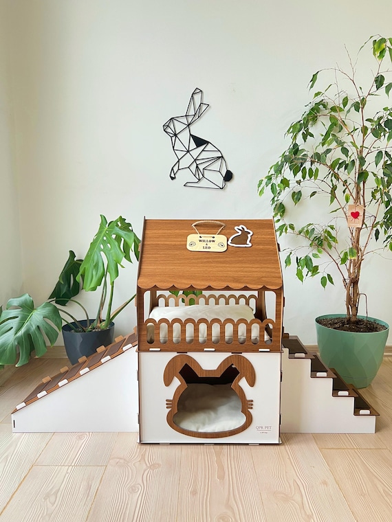 Two-story Wooden Rabbit House: Modern Bunny Castle With Optional