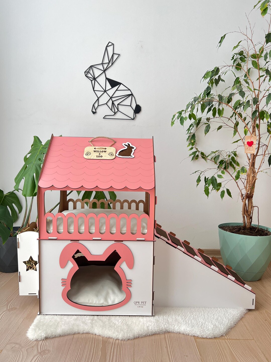 Multipurpose Rabbit House, Hay Feeder Bunny Furniture, Extra Large ...