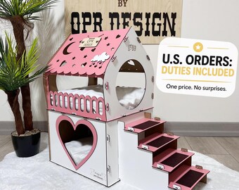 Two-Story Wooden Rabbit House: Modern Indoor Bunny Castle, Wooden Rabbit Hutch, Modern Bunny House, Wooden Rabbit House