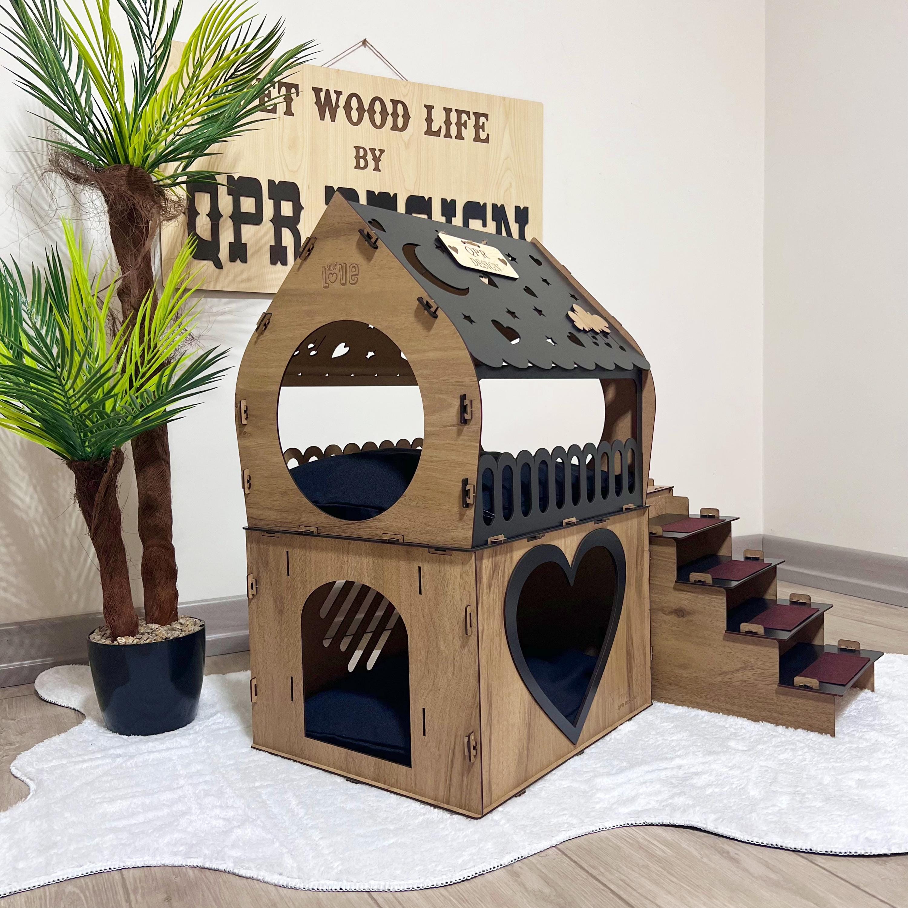 Modern Two-story Wooden Rabbit House: Love Design Bunny Castle, Wooden ...