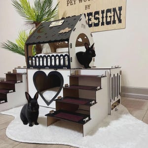 Wooden Rabbit House, Indoor Rabbit Castle, Hay Feeder Bunny Furniture, Rabbit Shelter, Personalized Bunny House, Rabbit Hutch, Bunny Bed