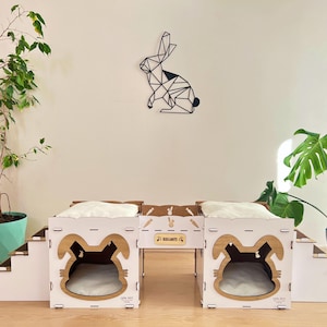 Wooden rabbit house for two rabbit, Personalized rabbit house, Bunny Shelter, indoor rabbit house furniture, rabbit castle tall, Rabbit Cage