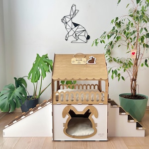 Two-Story Wooden Rabbit House: Large Bunny Hutch with Optional Bed