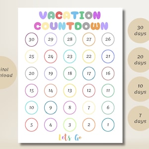 Conto alla rovescia per le vacanze per bambini / Viaggio di vacanza per il conto alla rovescia per bambini / Attività da colorare per le vacanze dei bambini / Attività stampabili per bambini / Sorpresa per le vacanze dei bambini