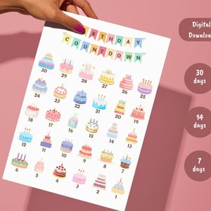 Geburtstag Countdown druckbare Vorlage, Kinder Geburtstag Countdown, Regenbogen Party PDF, Meilenstein Geburtstag Adventskalender für Mädchen oder Jungen
