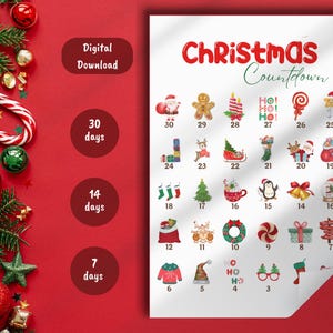 Christmas Advent Calendar Christmas Countdown Poster Kids Classroom Christmas Coloring Pages Fun PRINTABLE Digital Instant Download