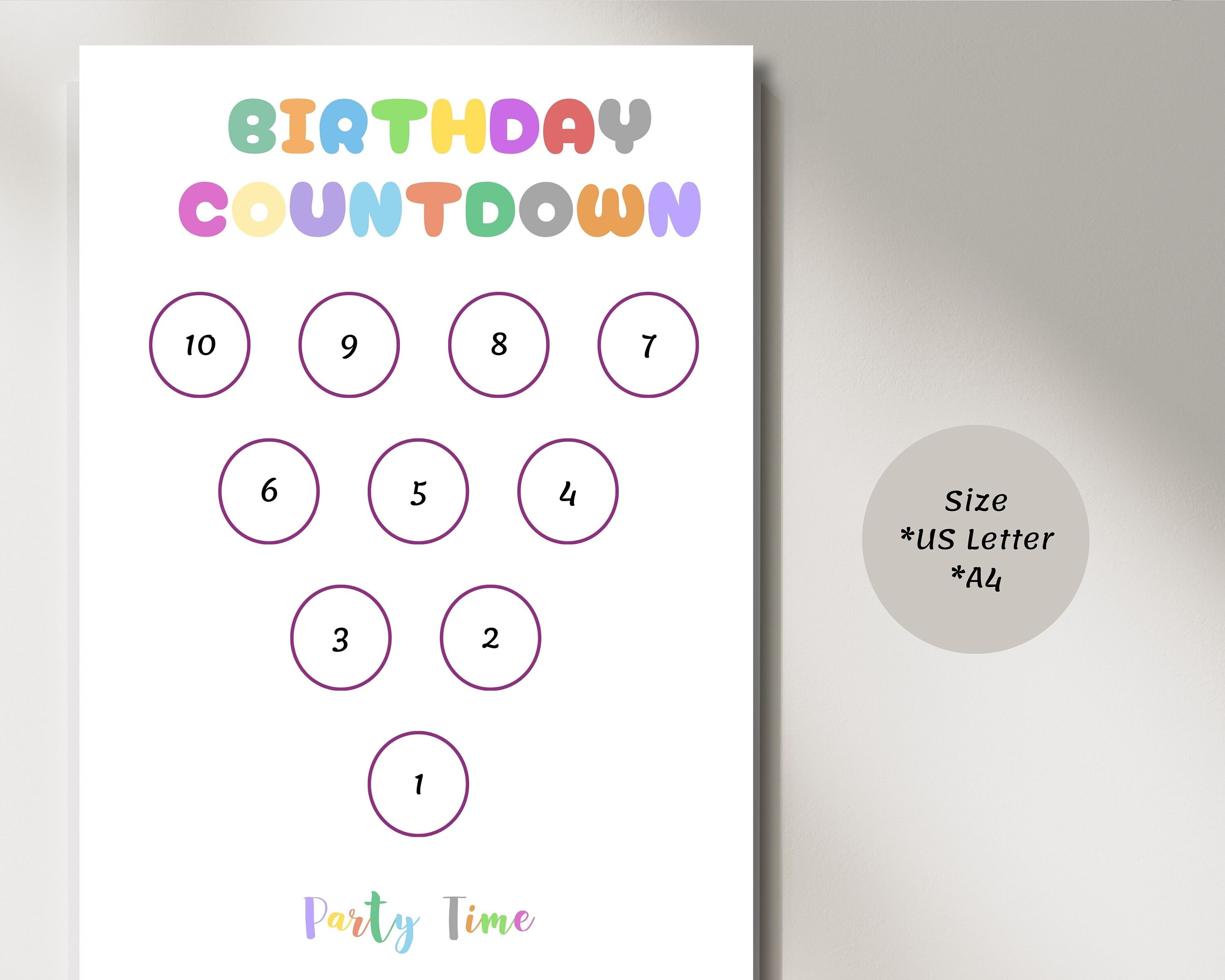 Birthday Countdown Printable Template, Kids Bday Countdown, Rainbow ...