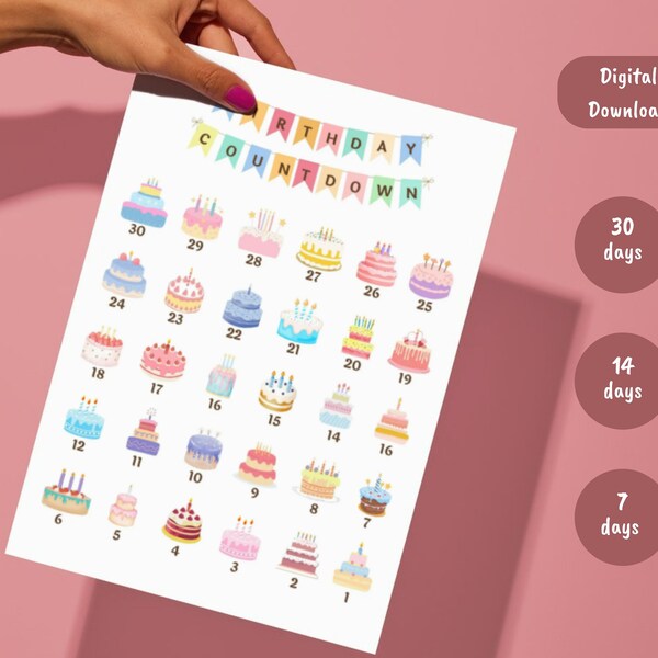 Birthday Countdown Printable Template, Kids Bday Countdown, Rainbow Party PDF, Milestone Birthday Advent Calendar, Girls or Boys