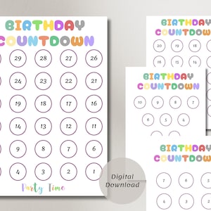 Birthday Countdown Printable Template, Kids Bday Countdown, Rainbow ...
