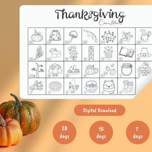 Thanksgiving Countdown Printable Template, Kids Thanksgiving Countdown, Rainbow Party PDF, Coloring Pages Countdown, Girls or Boys
