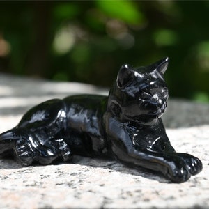 3.2インチ天然黒曜石猫、水晶猫彫刻、ホームデコレーション、クリスタル装飾、クリスタルギフト、レイキヒーリング