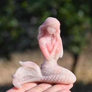 2.6&#39;&#39; Natural Hand Carved Pink Opal Mermaid,Quartz crystal,Home decor,crystal decoration,Crystal Mermaid,Crystal gift,Reiki healing
