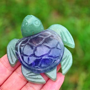 2.2&#39;&#39; Natural Fluorite Sea turtle,Crystal sea turtle carved,Quartz crystal,Home decor,crystal decor,Crystal gift,Reiki healing