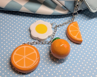 Orange Bag Charm, Orange Keychain, Cute Fruit Accessory, Daisy Keychain, Kawaii Keychain, Kawaii Purse Charm, Tote Bag Charm, Fruit Tote Bag