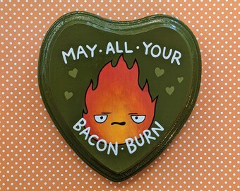 May All Your Bacon Burn - Original Heart-Shaped Wood Acrylic Painting