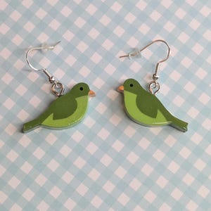 Green Little Bird Earrings, Cute Animal Jewelry, Bird Earrings, Bird Lover Gift, Bird Watchers Gift, Dainty Bird Earrings, Hypoallergenic
