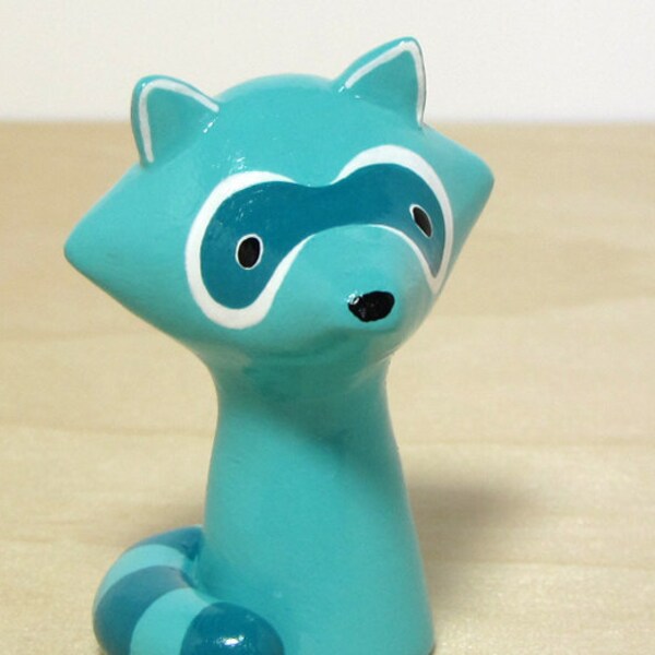 Teal Blue Raccoon Handmade Figurine